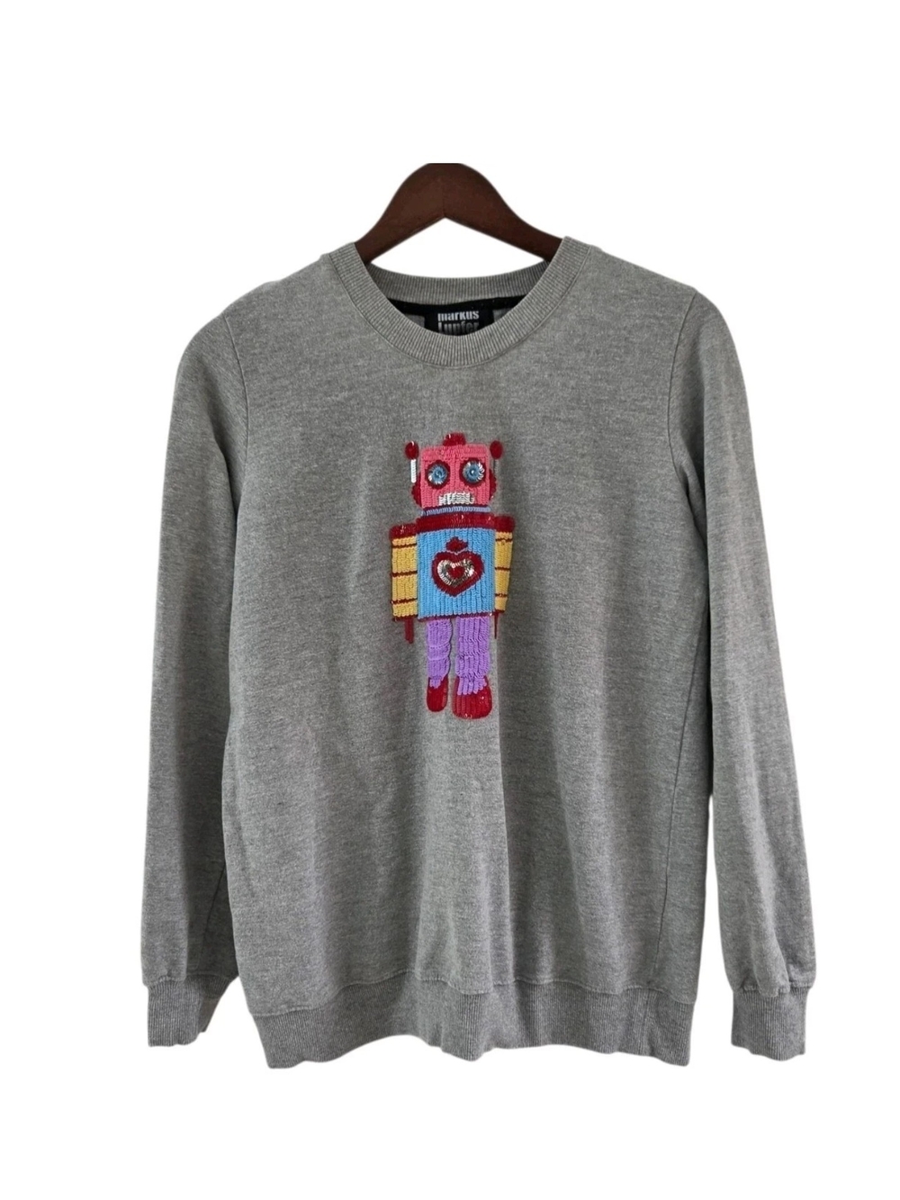 Markus Lupfer Sequins Robot Sweatshirt Sweater Top Size Medium Womens Cotton
